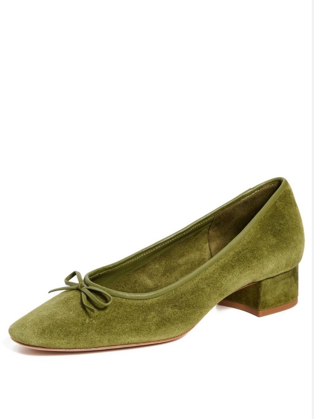 Reformation Olive Suede Low Block Heel Ballet Pump
